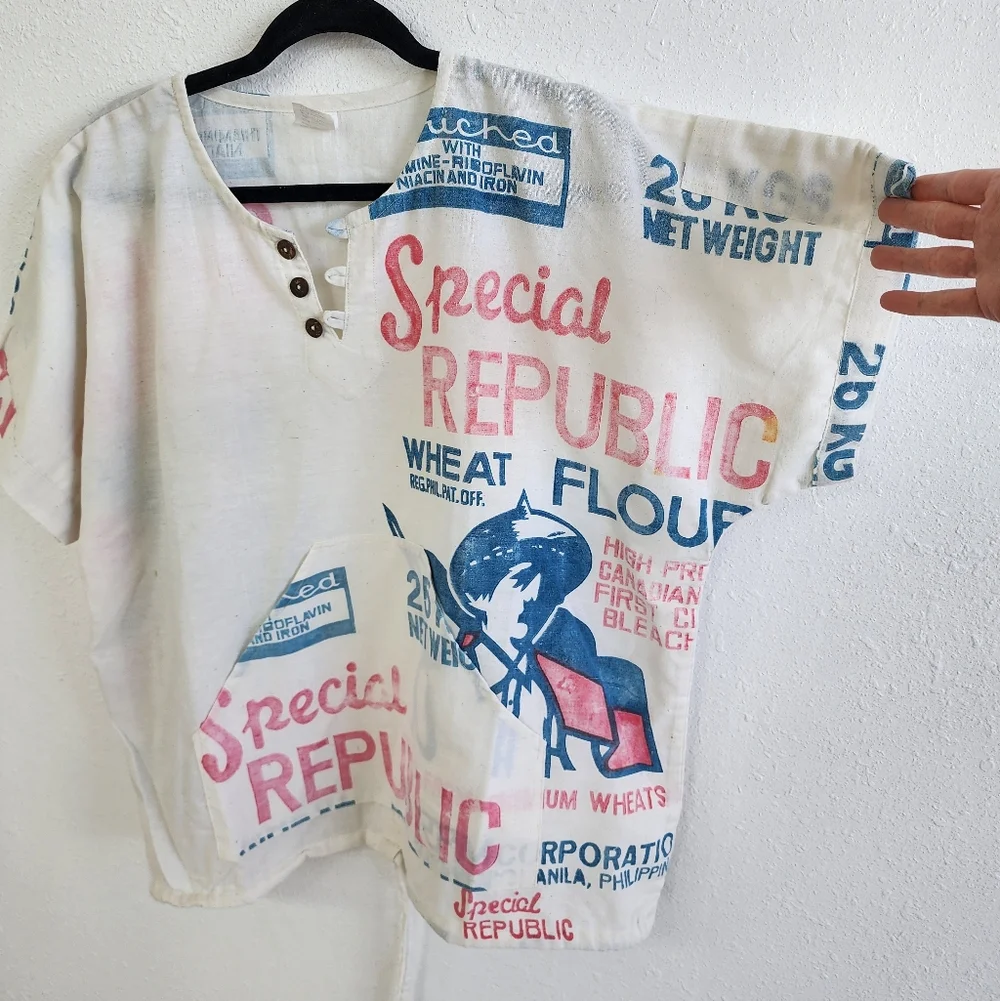 Vintage Flour Sack Top 100% Cotton Size XL Pouch Pocket NWOT - Picture 2 of 5
